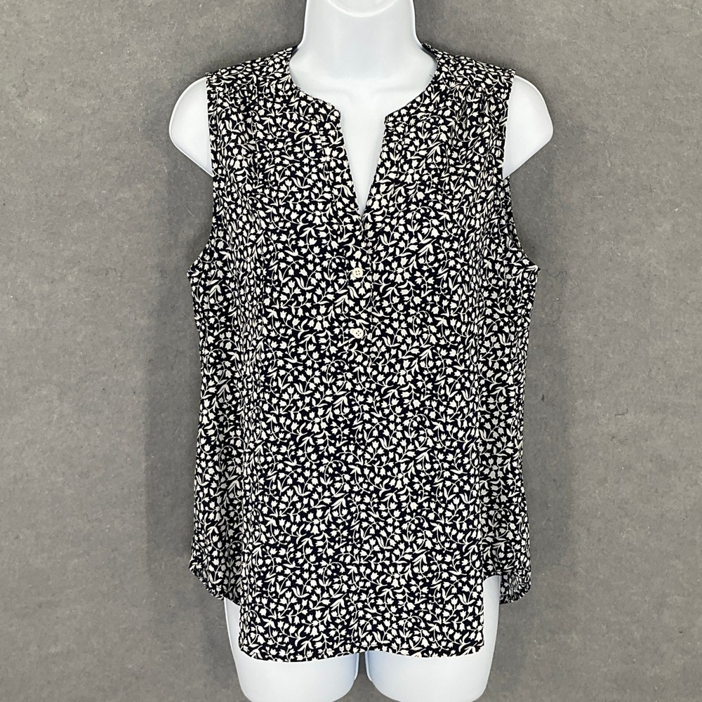 J. Crew Top Women's XS Sleeveless Floral Print Black White‎ Blouse Career
